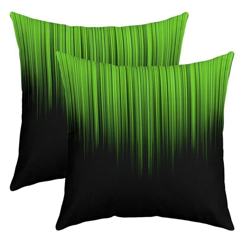 1686 Set of 2 Geometric Abstract Ombre Throw Pillow Covers, Green Black
